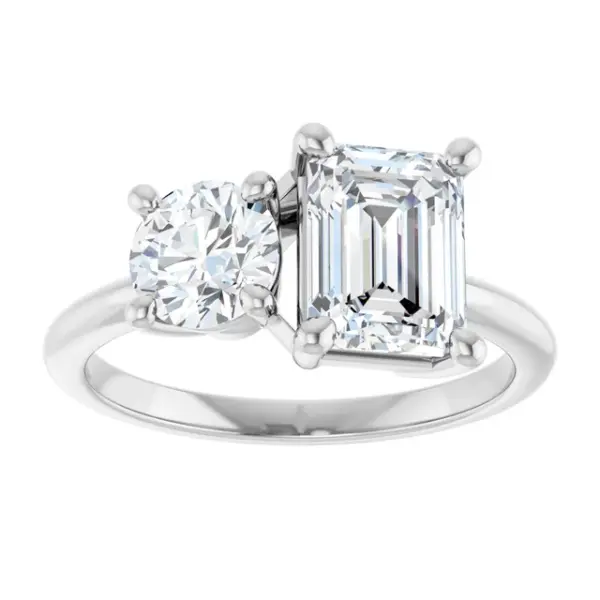 104432785 Tim & Co. Platinum Natural Diamond Two-Stone Ring — Emerald & Round