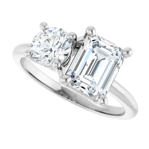 104432794 Tim & Co. Platinum Natural Diamond Two-Stone Ring — Emerald & Round