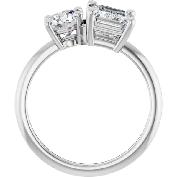 104433081 Tim & Co. Platinum Natural Diamond Two-Stone Ring — Emerald & Round