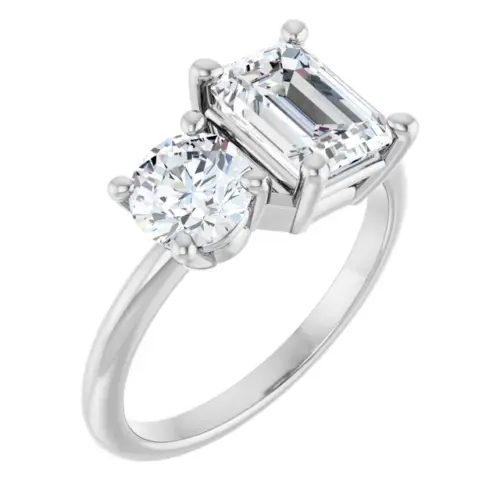 Tim & Co. Platinum Natural Diamond Two-Stone Ring — Emerald & Round