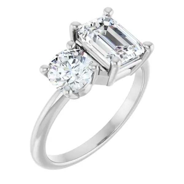 108224969 Tim & Co. Platinum Natural Diamond Two-Stone Ring — Emerald & Round