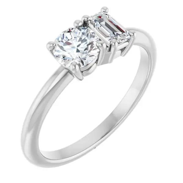 73689294 Tim & Co. Platinum Natural Diamond Two-Stone Ring — Emerald & Round